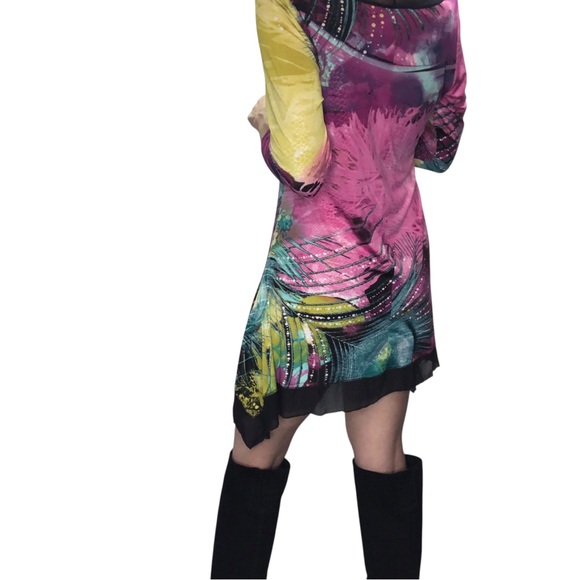 From The Heart Trudy Tunic Dress Sz M Artsy Lagenlook Y2K Boho Colorful Casual - Picture 3 of 9